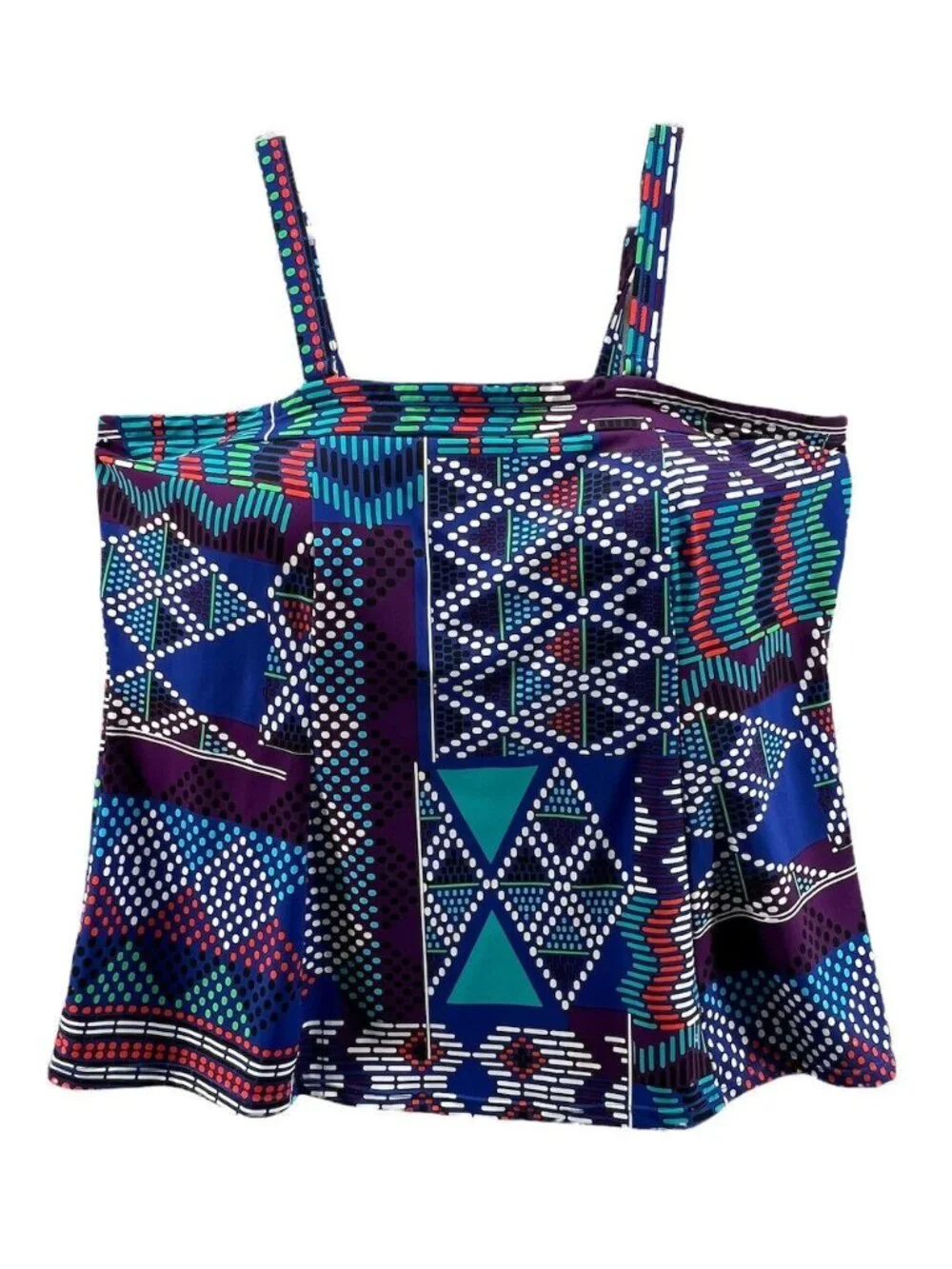 Romans Swim Suit Size 22 W Tankini Top and Skirt Blue Multi Color Ikat Soft Bra